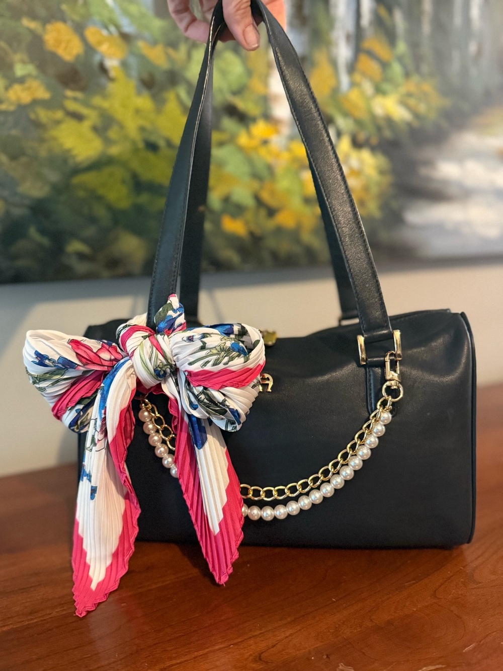 Etienne Aigner Navy Blue Soft Cowhide Leather Boston Bag | Y2K East West Satchel